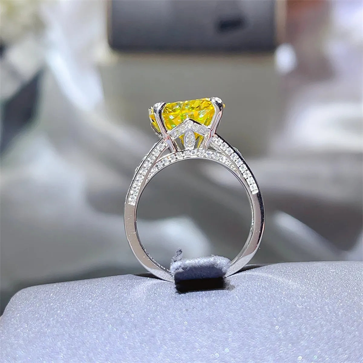 5 Carat Moissanite Sterling Silver Ring in Yellow - women's ring