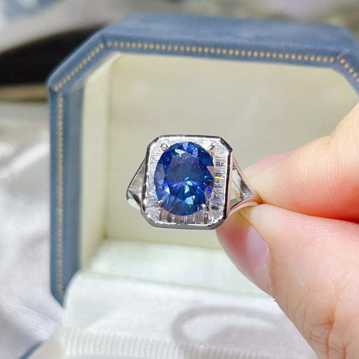 3 Carat Moissanite Square Ring in Royal Blue - women's ring