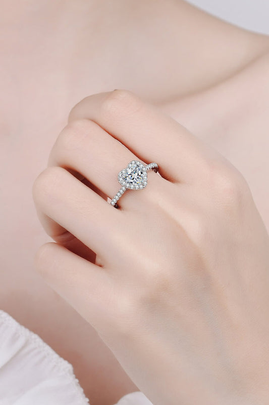 1 Carat Moissanite Heart-Shaped Ring in Silver - women's ring