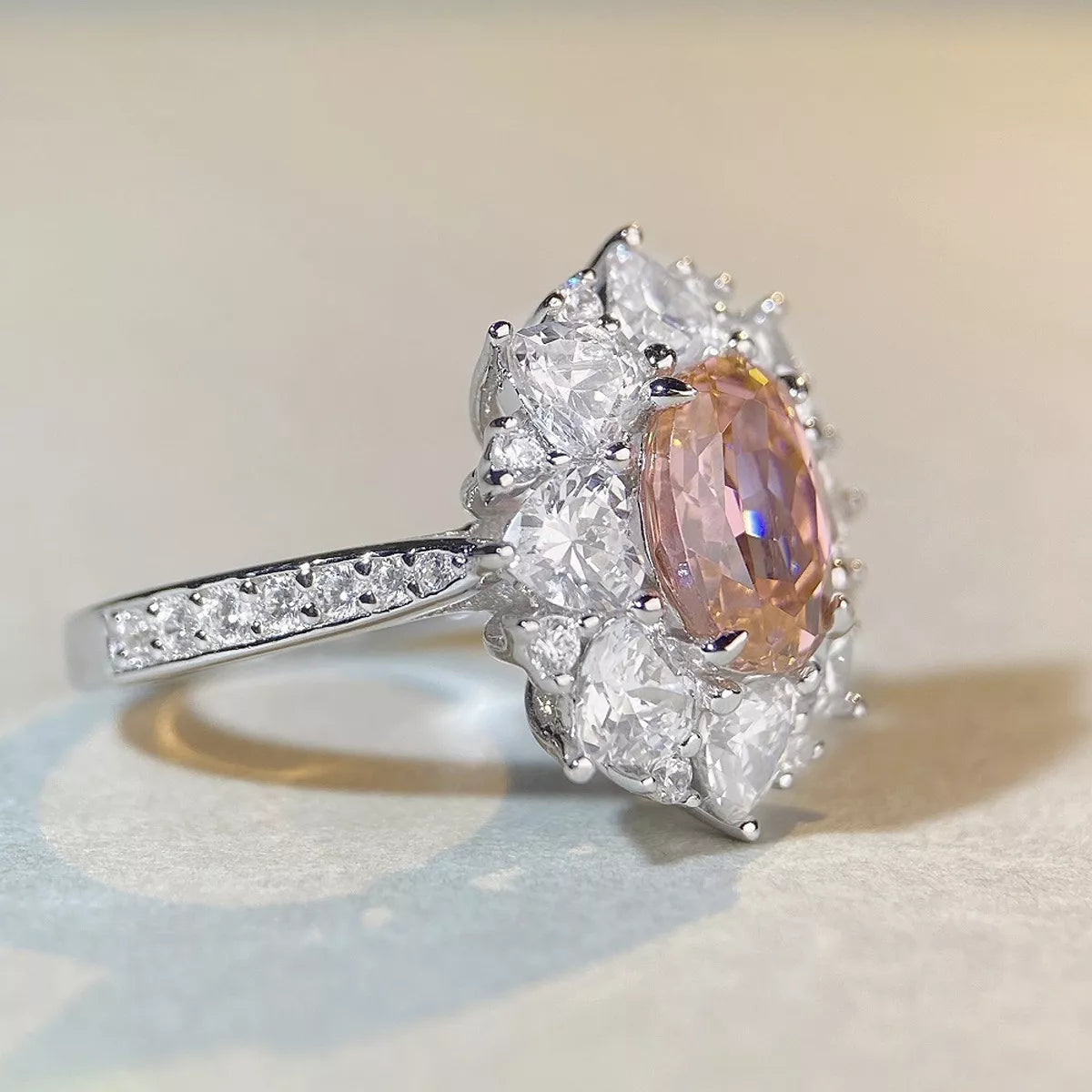 Sterling Silver Zircon Flower Ring in Dusty Pink - women's ring