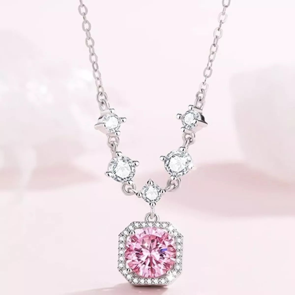 Sterling Silver Zircon Pendant Necklace - alternate necklace view