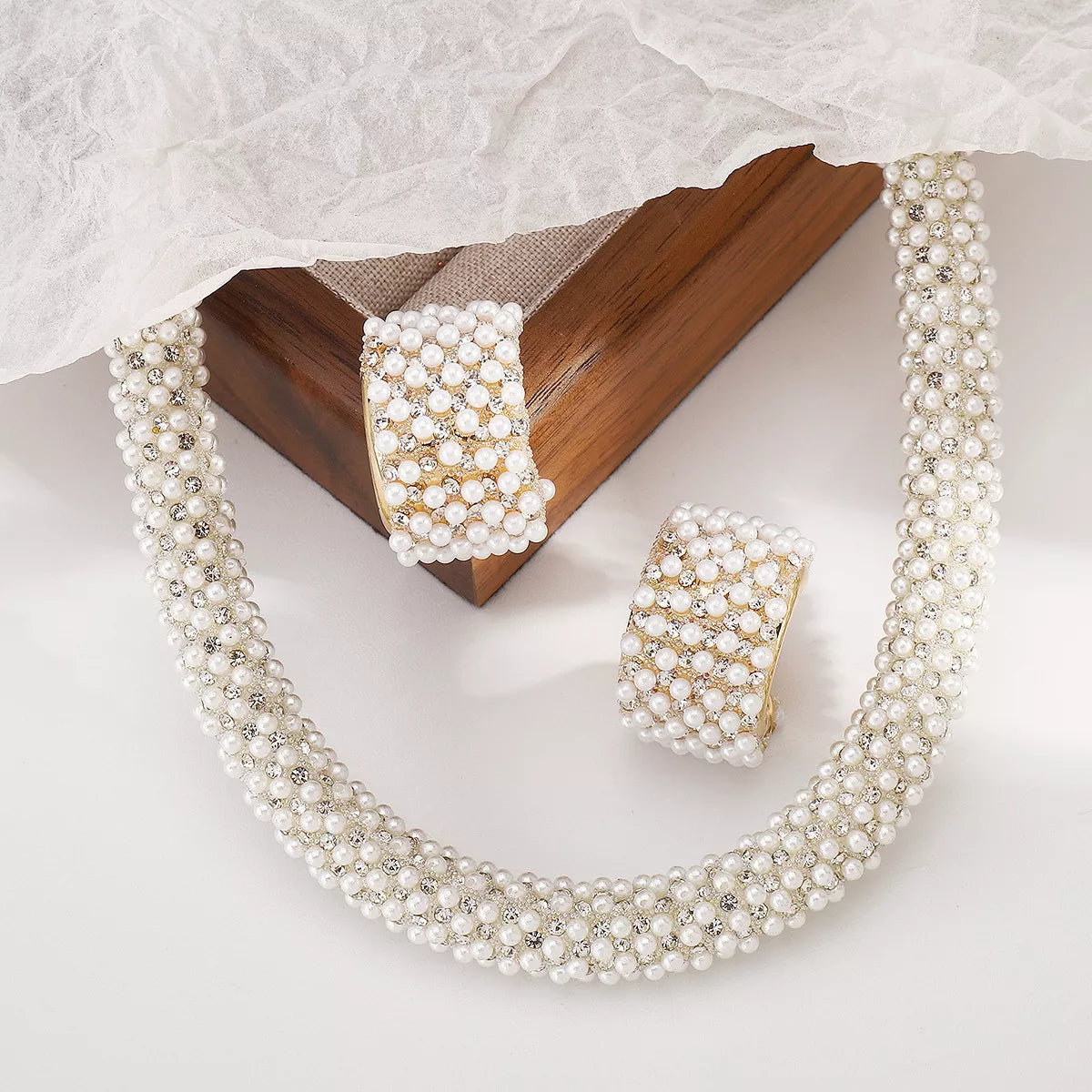 Pearl Embellished Earrings and Necklace Set - alternate necklace view