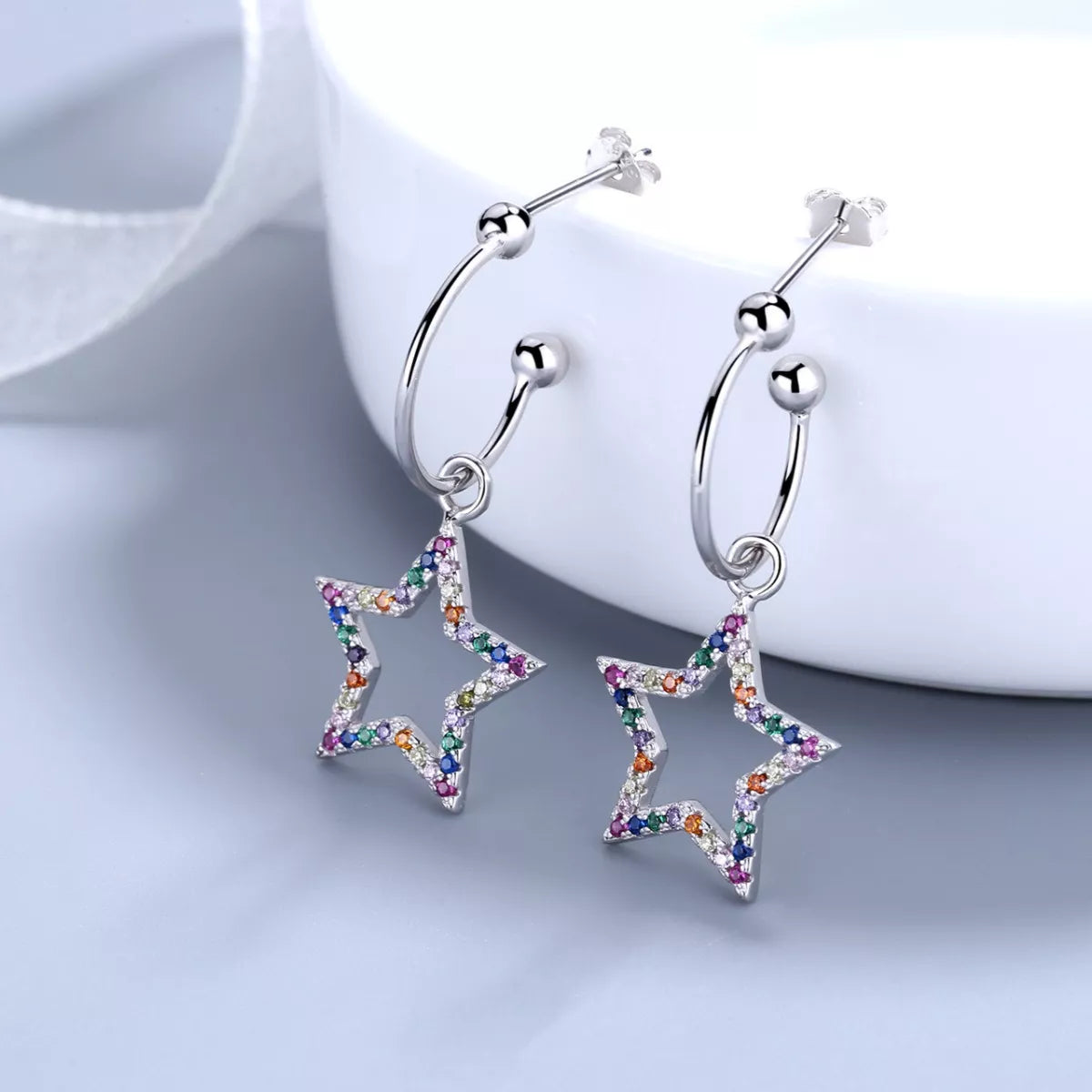 Star C-Hoop Dangle Earrings - alternate earring view