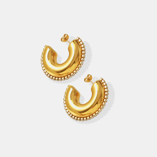 Titanium Steel Inlaid Zircon C-Hoop Earrings in Silver - women's hoop earrings