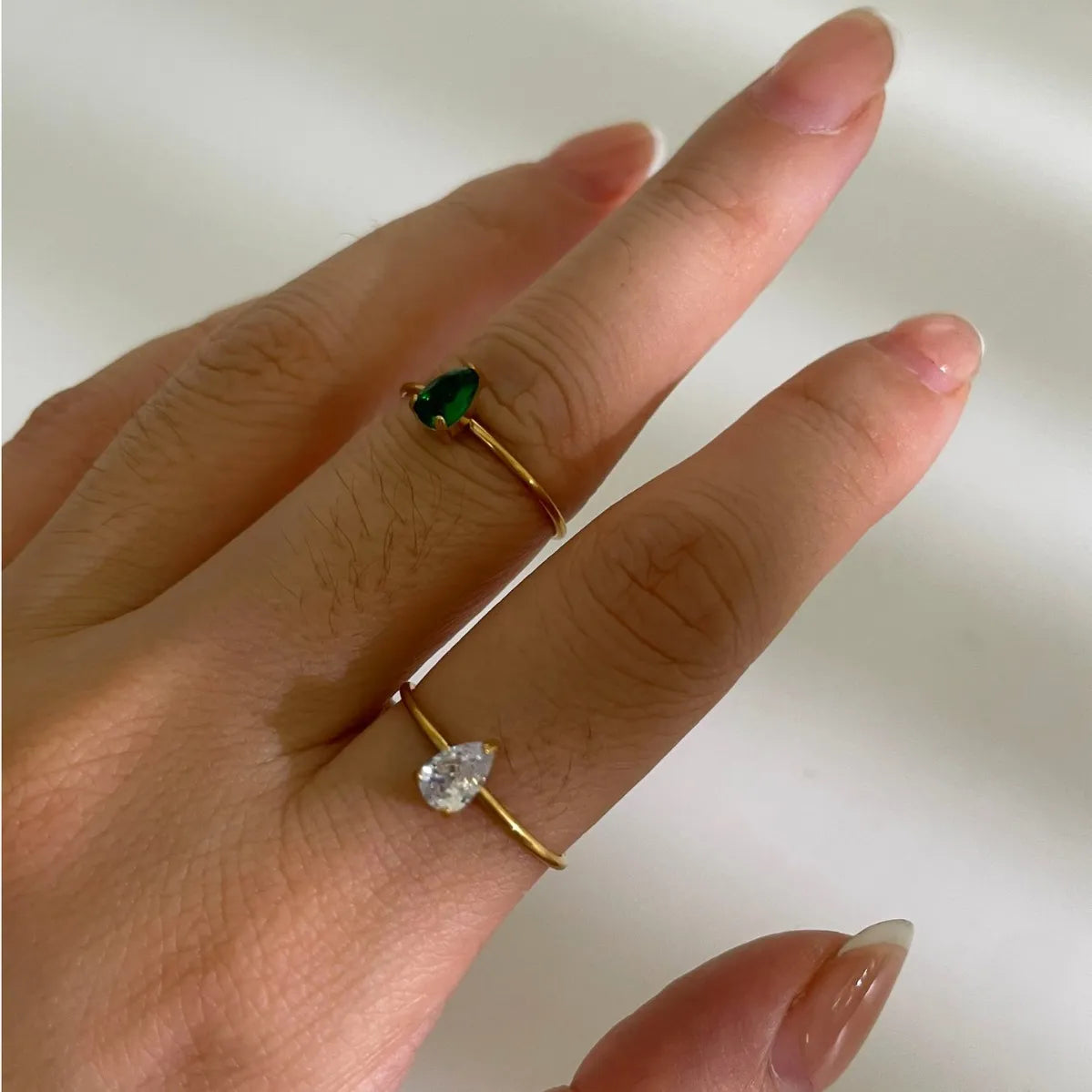 2-Piece 18K Gold-Plated Inlaid Zircon Open Ring in Gold - women's open ring