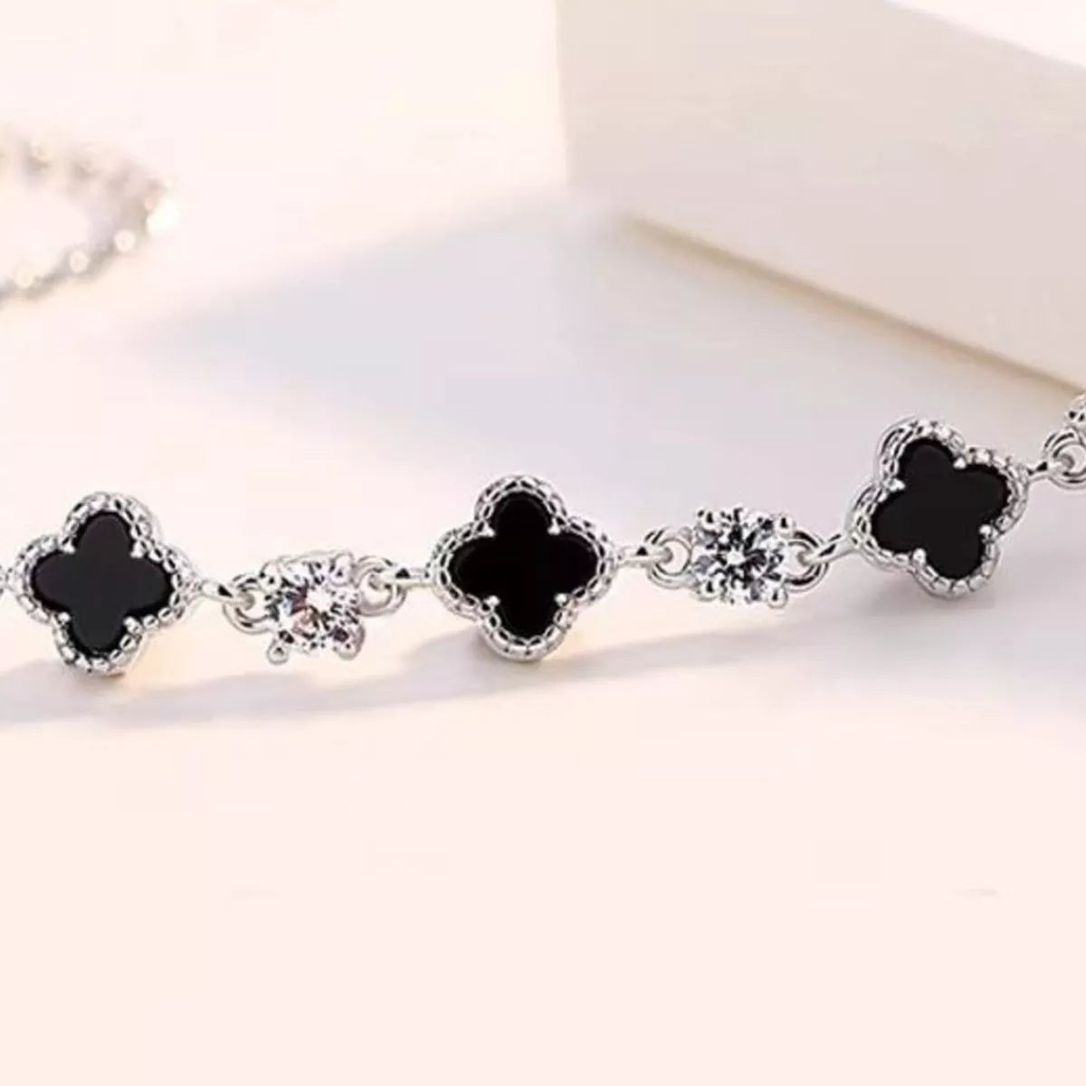 Sterling Silver Clover Charm Bracelet - alternate jewelry view