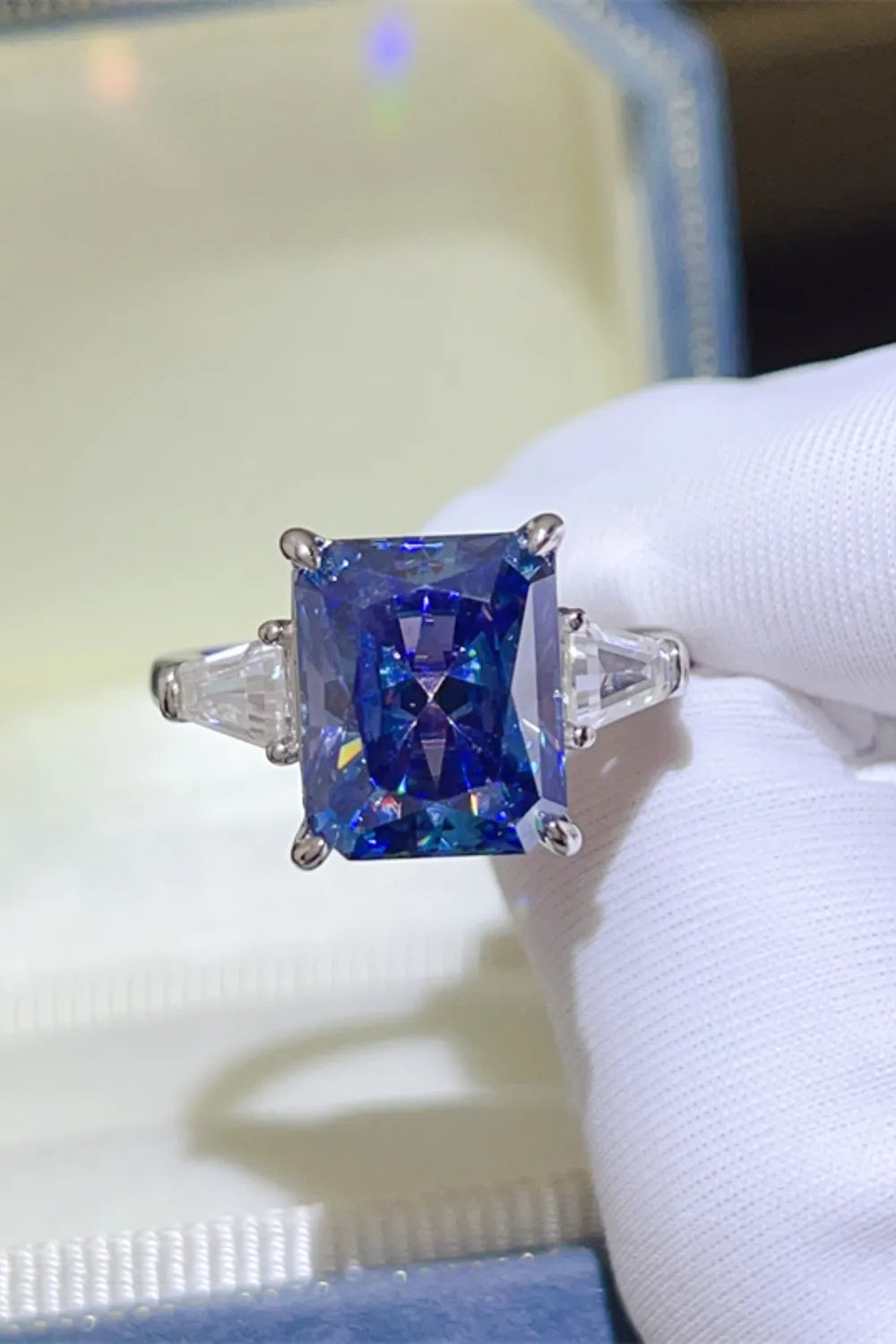 5 Carat Moissanite Sterling Silver Ring in Royal Blue - women's ring