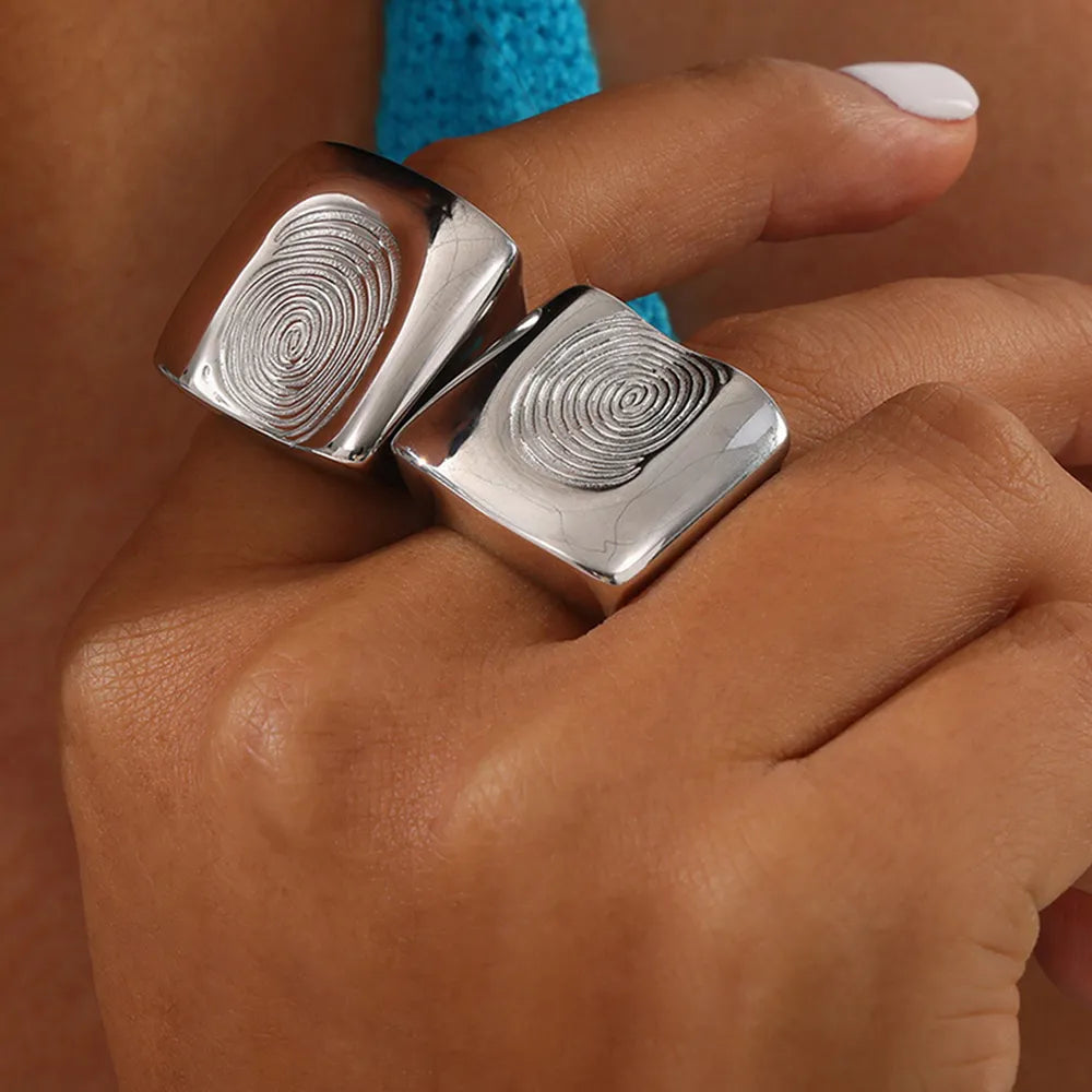 Titanium Steel Fingerprint Signet Ring in Gold - women's signet ring