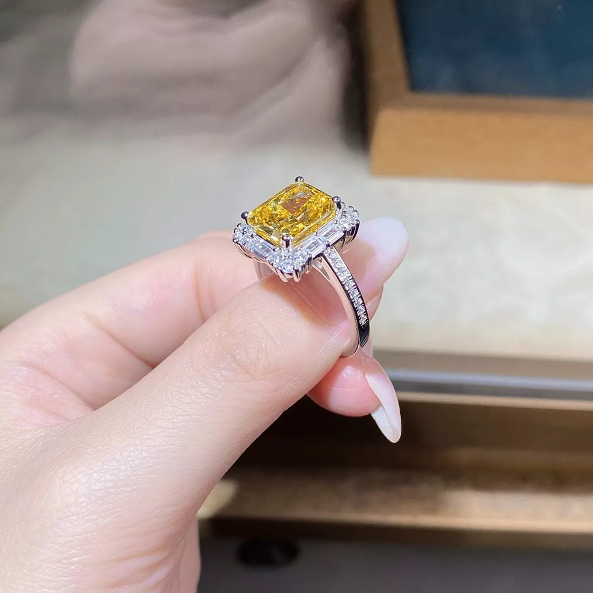 Sterling Silver Zircon Geometric Ring in Canary Yellow - women's ring