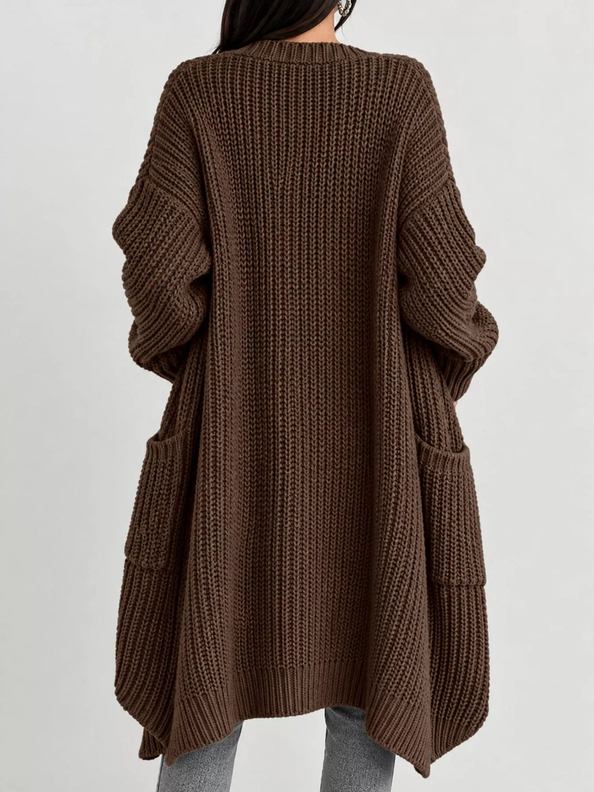 Chunky-Knit Openwork Front Longline Cardigan in Navy - women's cardigan