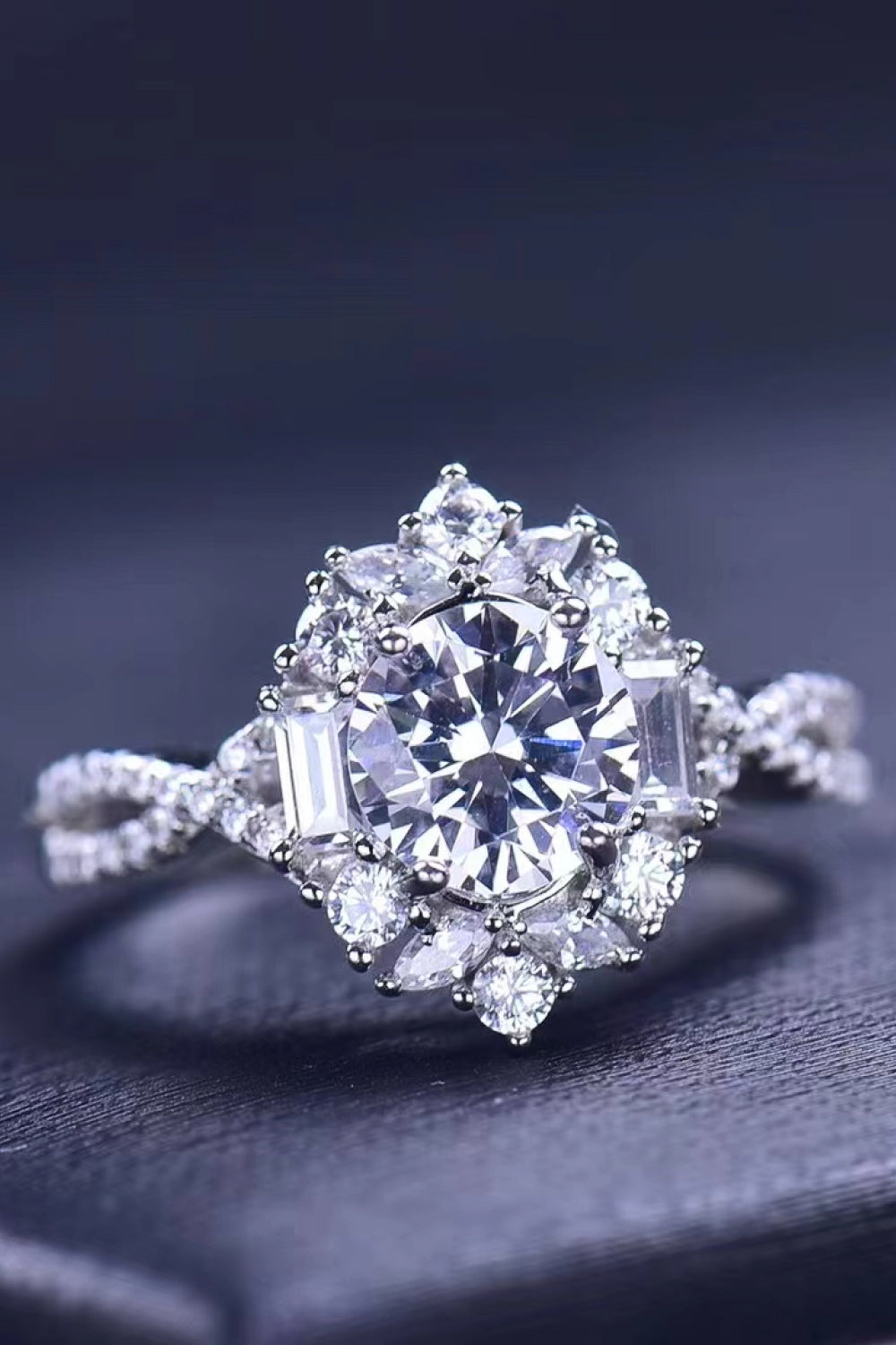 Floral 2 Carat Moissanite Crisscross Ring in Silver - women's ring