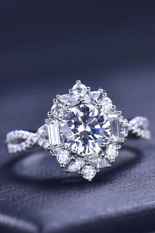 Floral 2 Carat Moissanite Crisscross Ring in Silver - women's ring