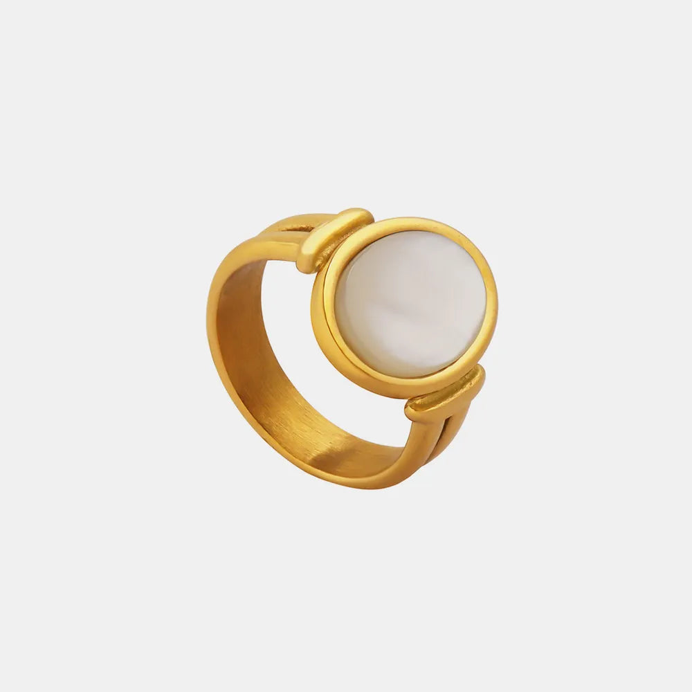 Titanium Steel White Sea Shell Ring in Gold - women's ring