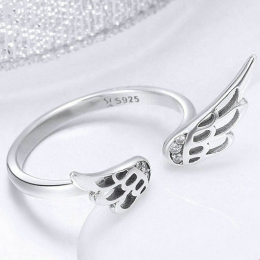 Sterling Silver Zircon Angel Wing Open Ring in Silver - women's open ring