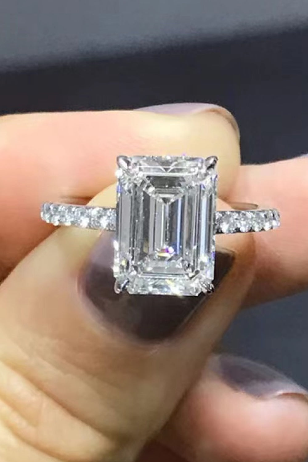 5 Carat Moissanite Side Stone Ring in Silver - women's side-stone ring