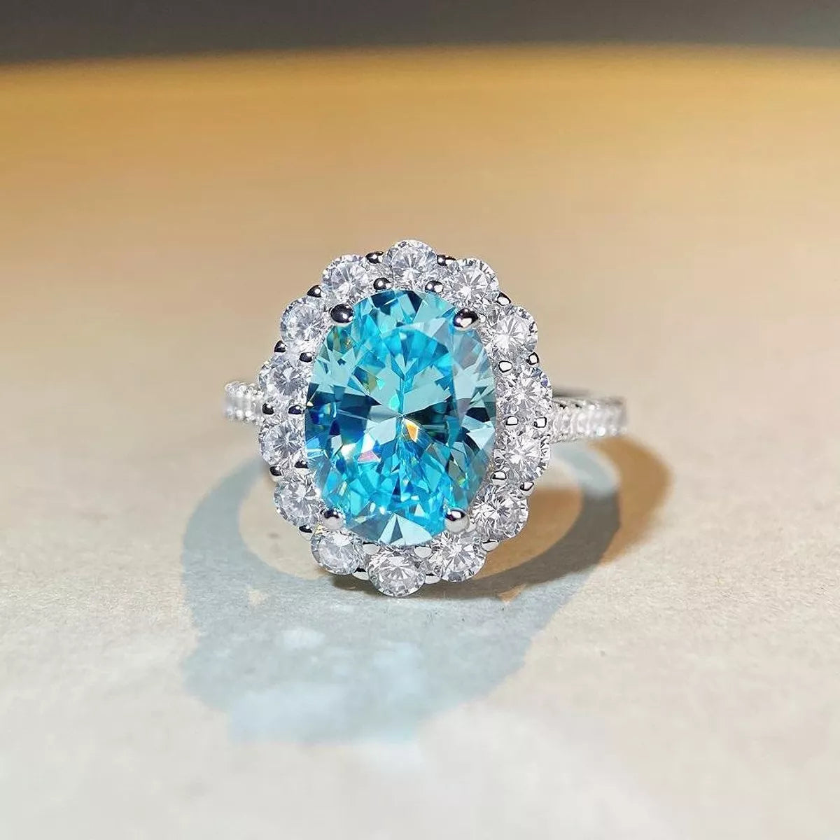 Sterling Silver Zircon Ring in Pastel Blue - women's ring