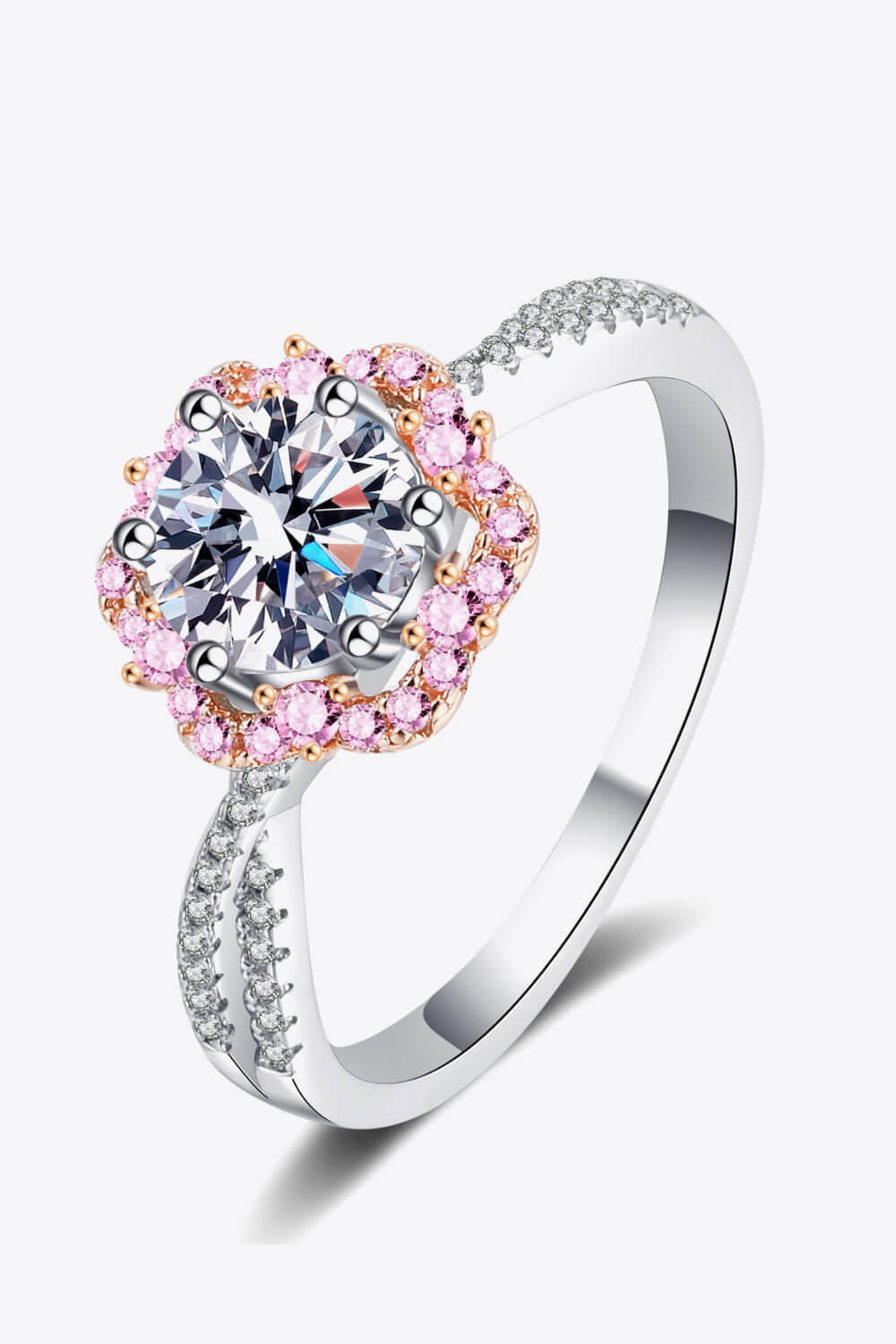 1 Carat Moissanite Flower-Shaped Crisscross Ring in Silver - women's ring