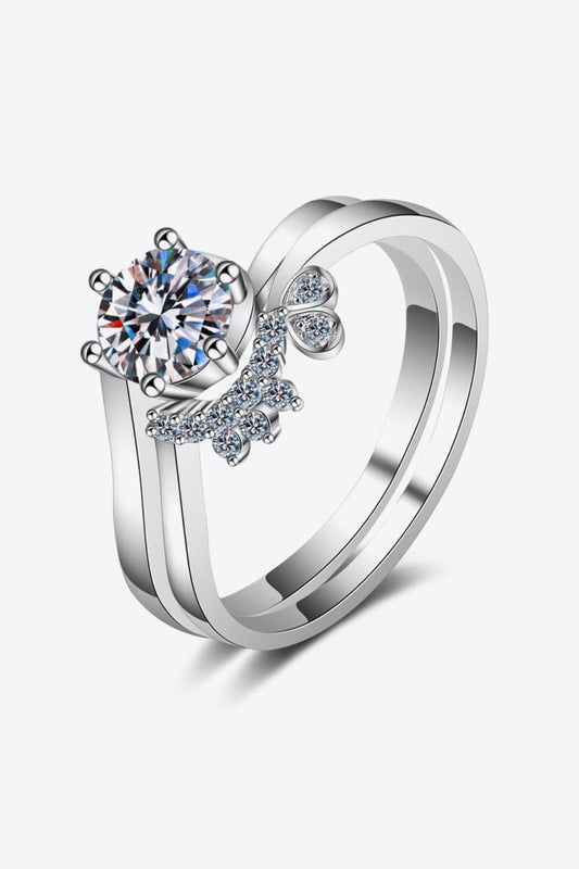 Moissanite Rhodium-Plated Two-Piece Ring Set in Silver - women's ring