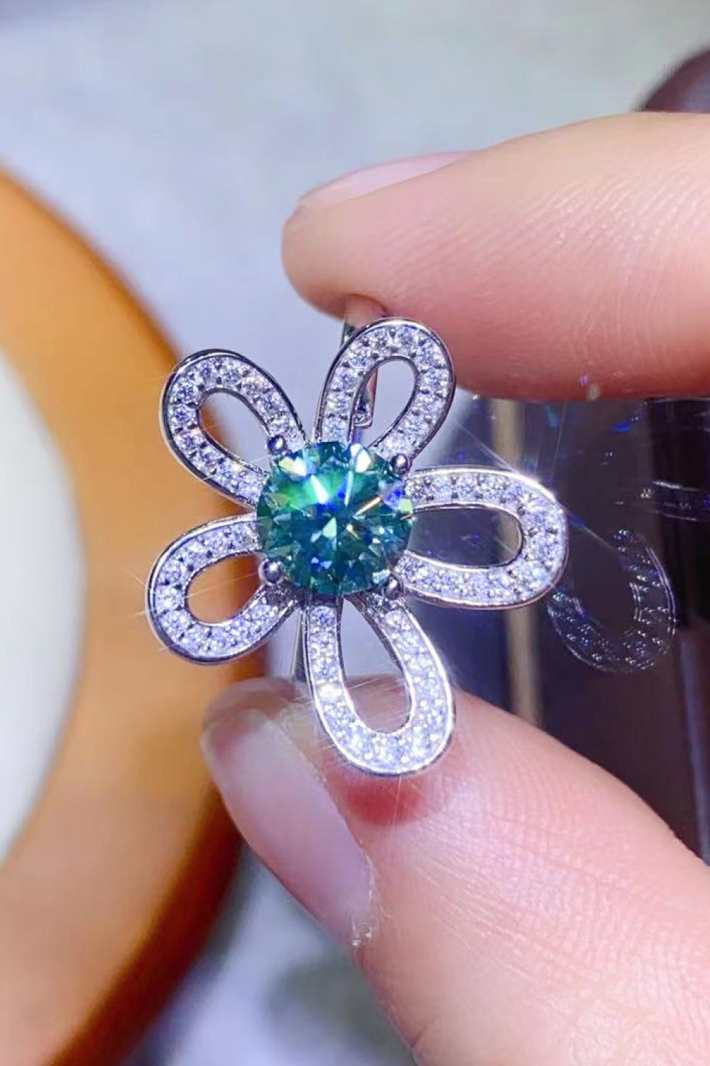 1 Carat Moissanite Flower Shape Open Ring - alternate ring view