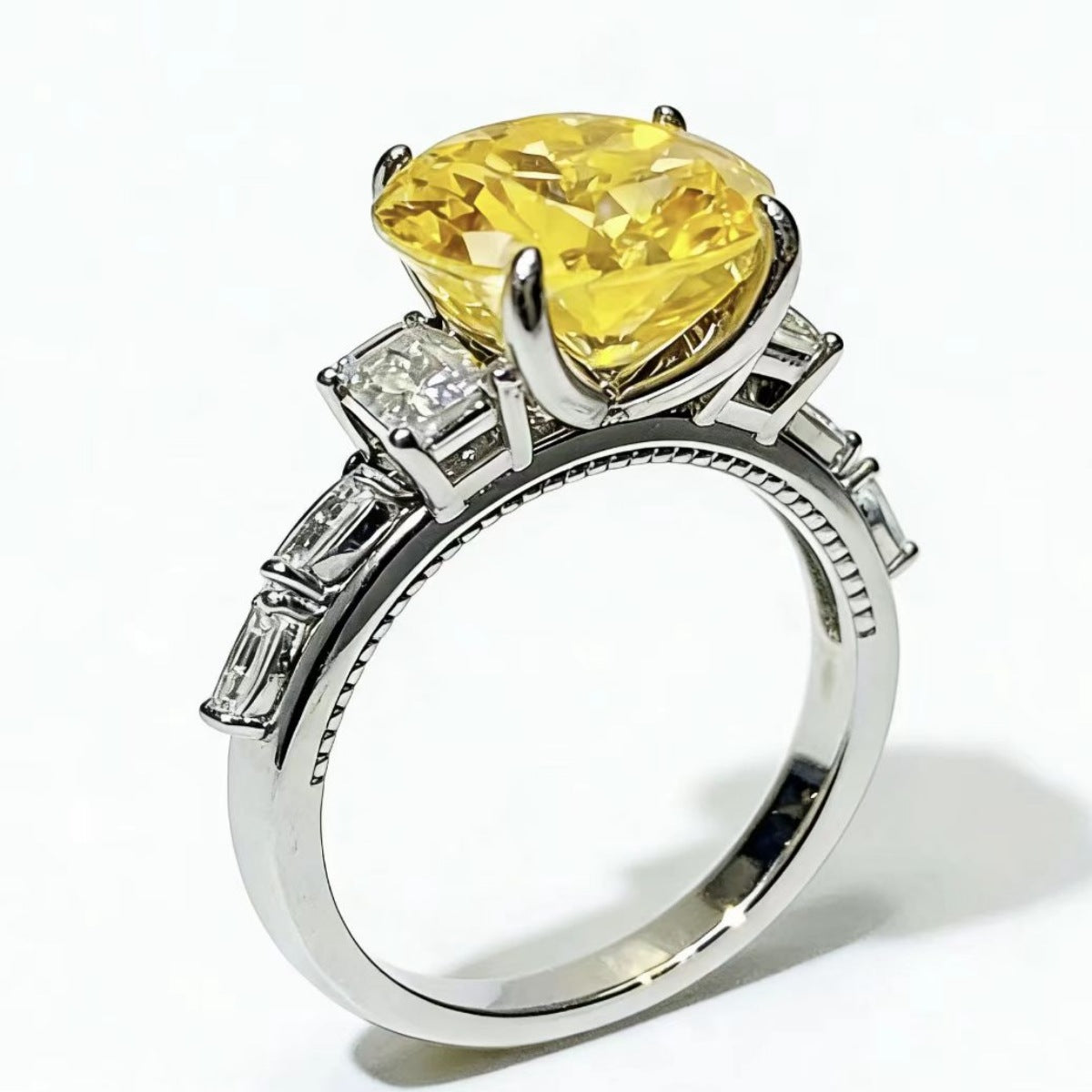 5 Carat Moissanite Sterling Silver Ring in Light Yellow - women's ring