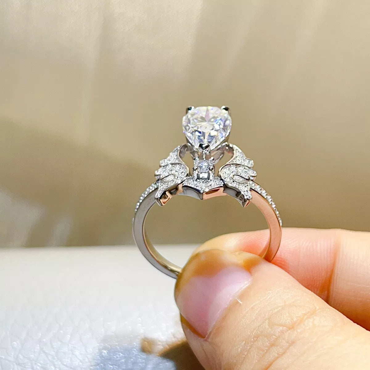 5 Carat Sterling Silver Moissanite Teardrop Ring in Silver - women's ring