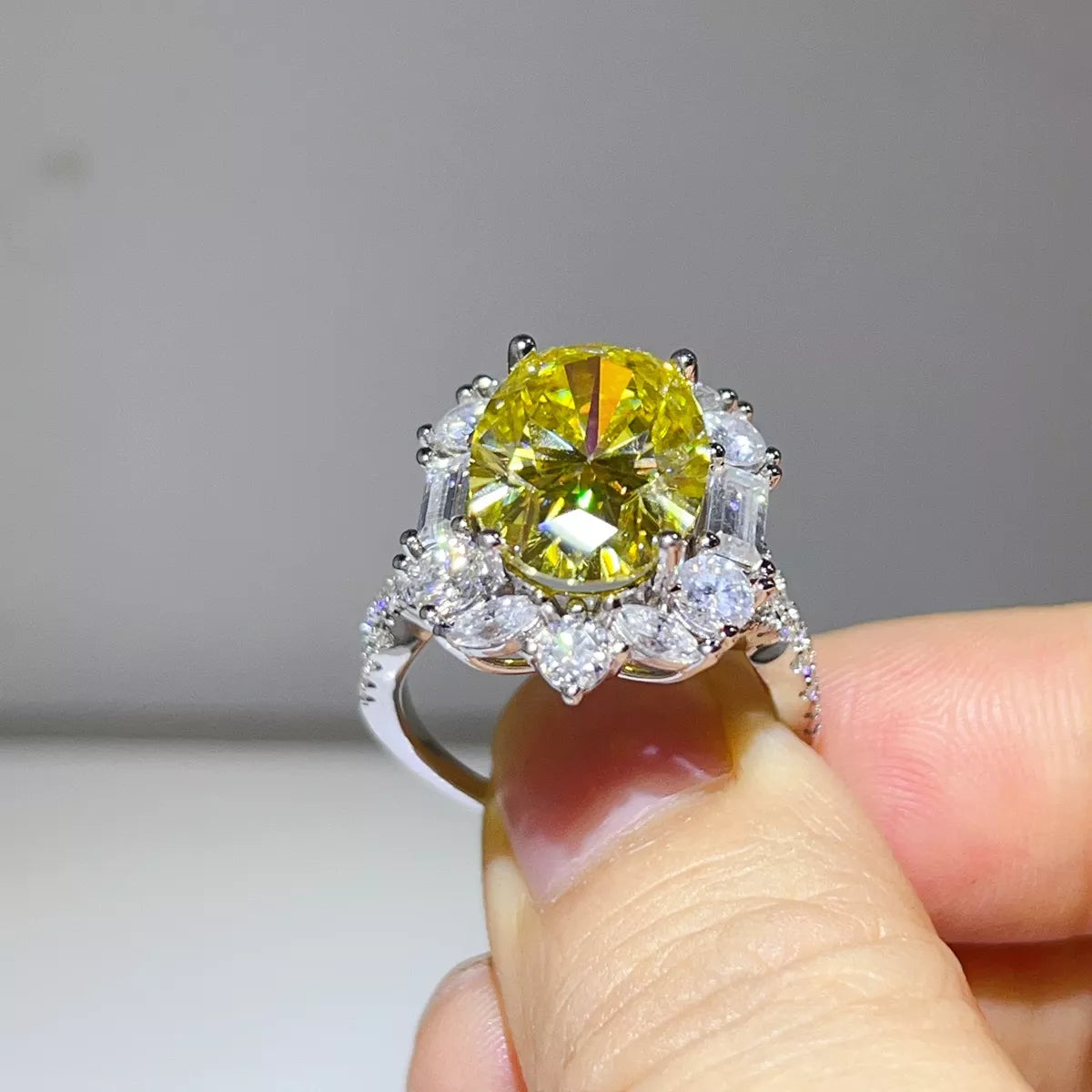 8 Carat Sterling Silver Moissanite Ring in Yellow - women's ring