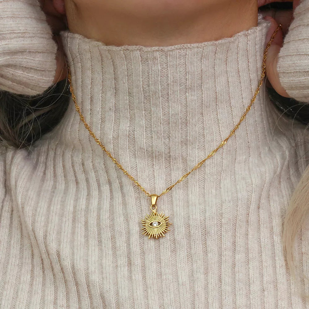 18K Gold-Plated Evil Eye Sunburst Pendant Necklace in Gold - women's pendant necklace