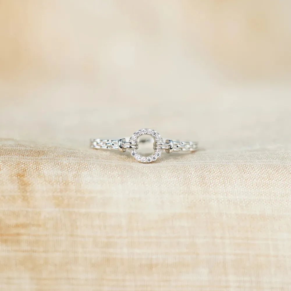Inlaid Zircon Sterling Silver Ring in Silver - women's ring