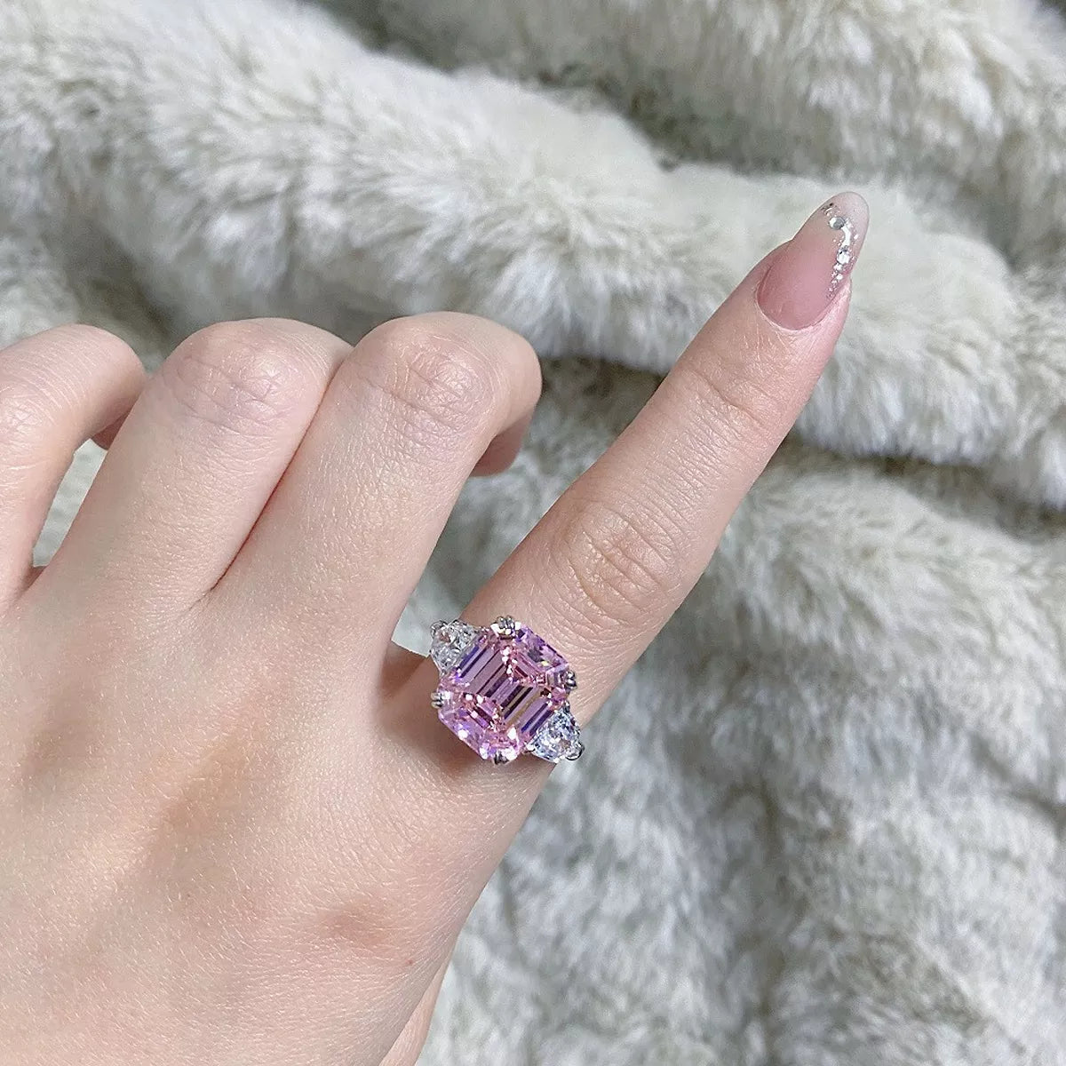 Sterling Silver Zircon Geometric Ring in Blush Pink - women's ring