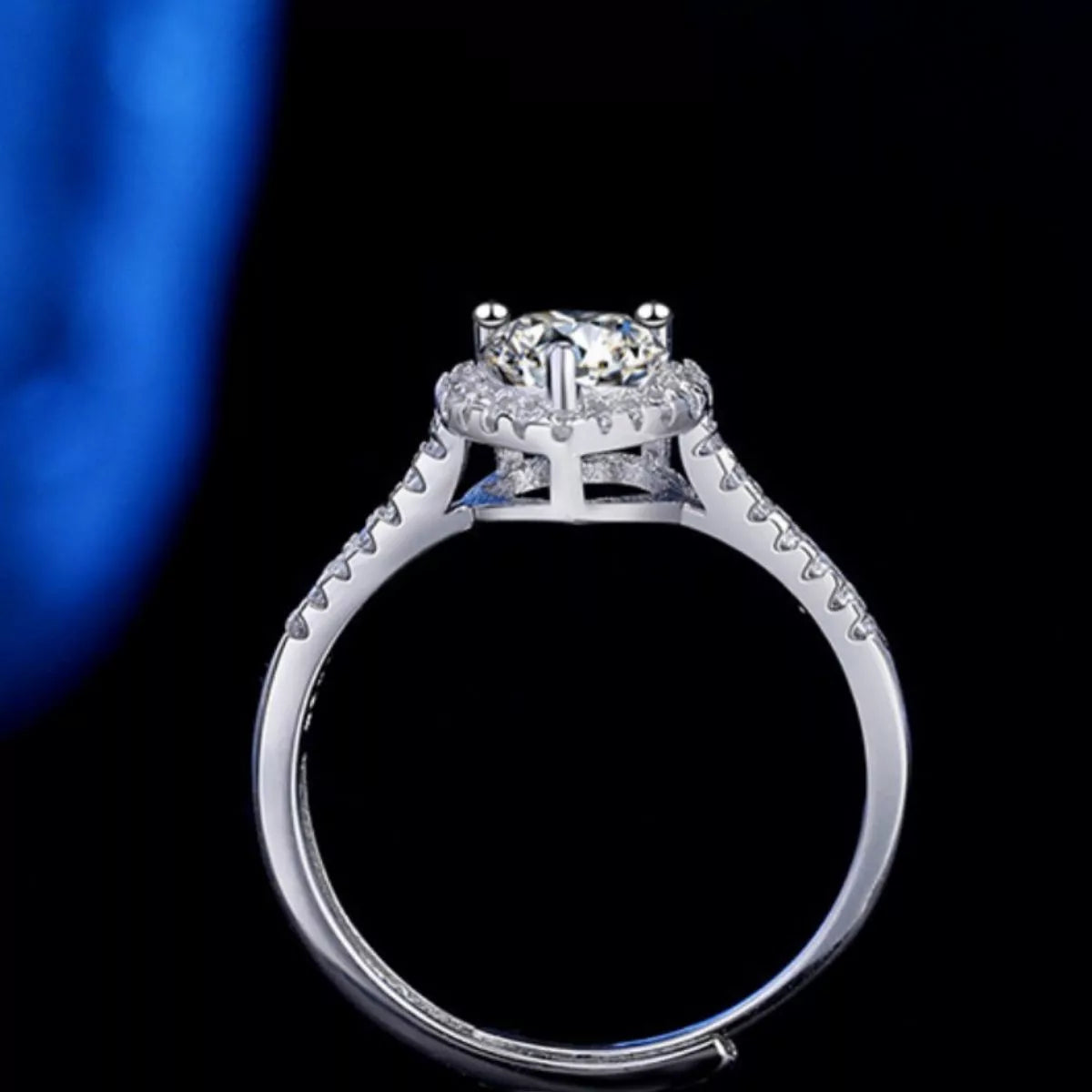 1 Carat Moissanite Sterling Silver Heart Ring - alternate ring view