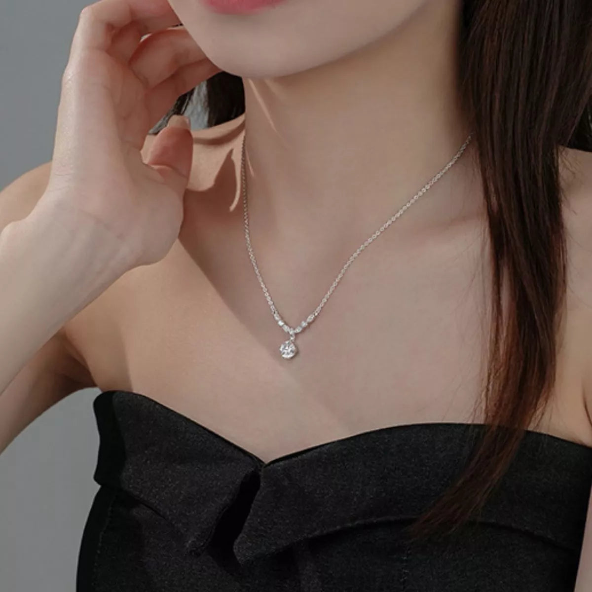 Sterling Silver Zircon Pendant Necklace - alternate necklace view