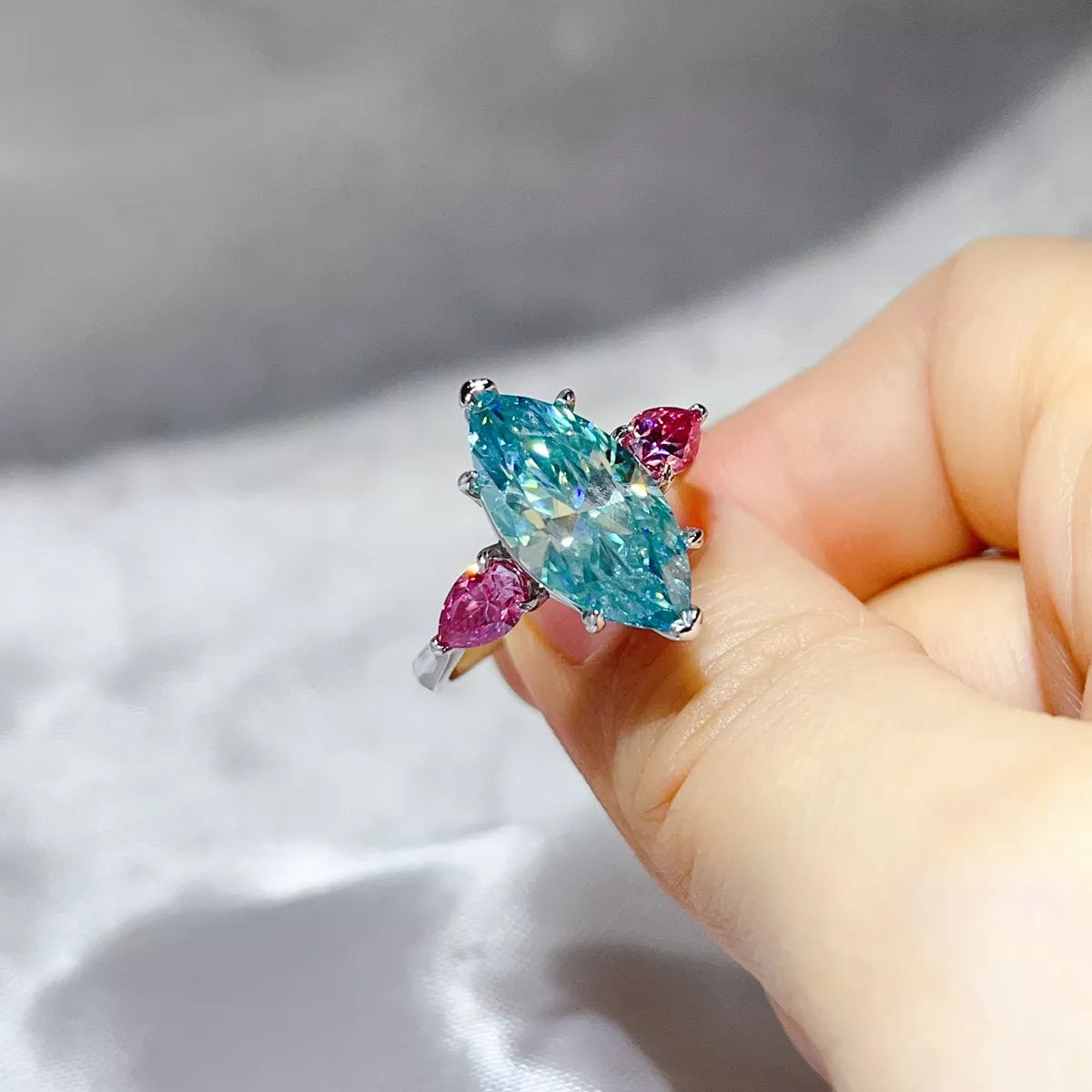 6 Carat Sterling Silver Moissanite Ring in Turquoise - women's ring