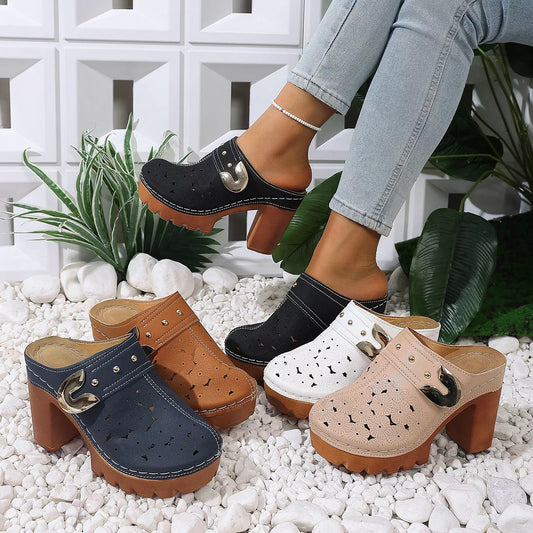 Round-Toe Block-Heel Sandals in White - women's heels