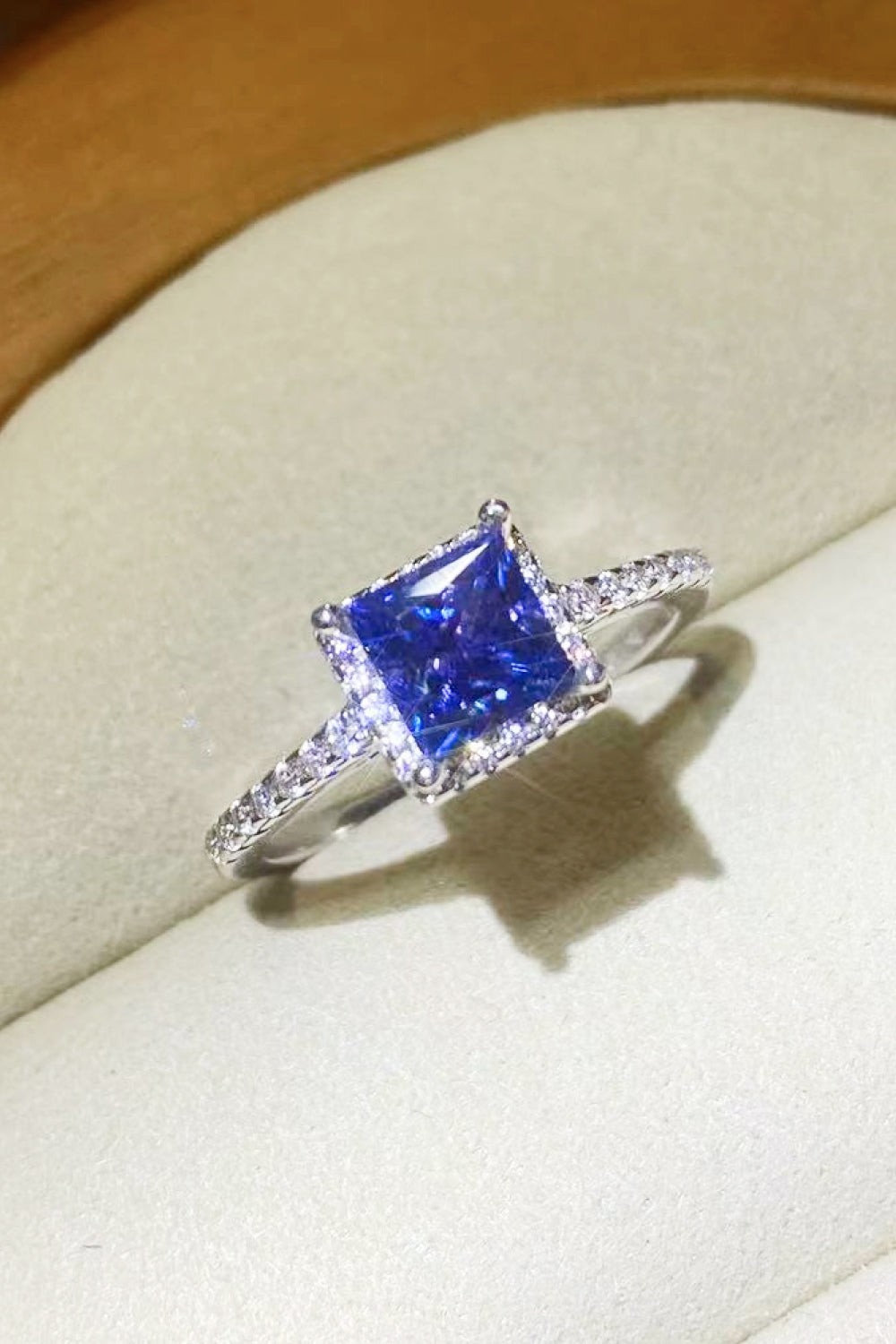 1 Carat Moissanite Sterling Silver Square Ring in Blue - women's ring
