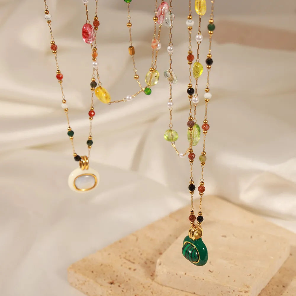 Titanium Steel Gold-plated Bead Necklace - alternate necklace view