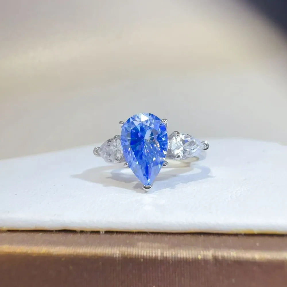 2 Carat Sterling Silver Moissanite Teardrop Ring in Silver - women's ring