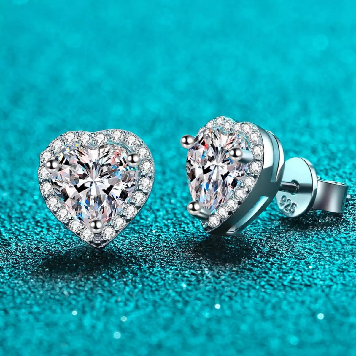 2 Carat Sterling Silver Moissanite Heart Earrings - alternate earring view
