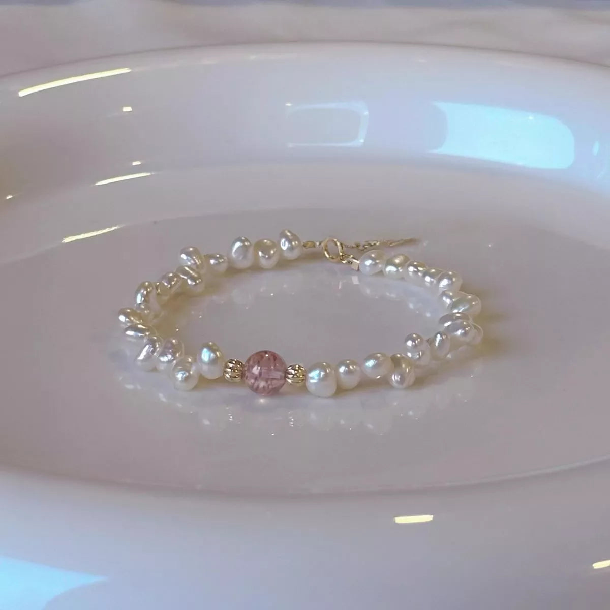 Pearl & Crystal Bracelet in Blush Pink - women's pearl bracelet