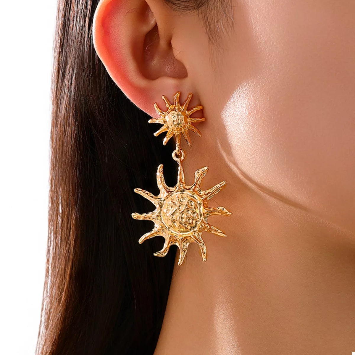 18K Gold-Plated Sun Burst Drop Earrings in Gold - women's drop earrings