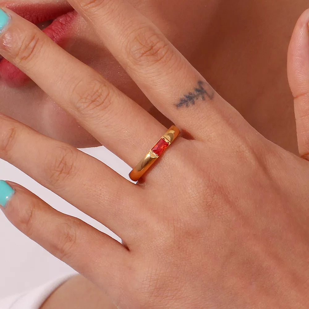 18K Gold-Plated Zircon Ring in Red - women's ring