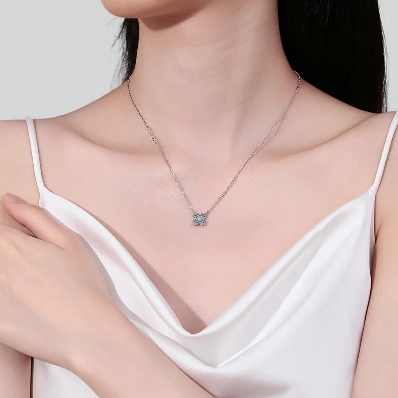 1.26 Carat Moissanite Sterling Silver Geometric Shape Pendant Necklace in Silver - women's pendant necklace