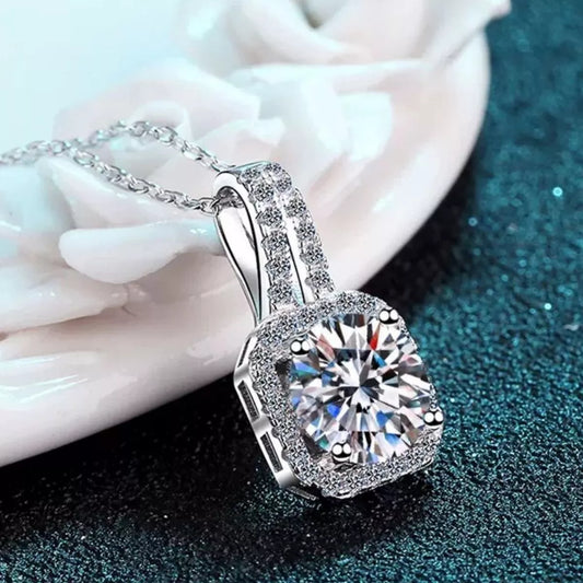 5 Carat Moissanite Sterling Silver Pendant Necklace - alternate necklace view