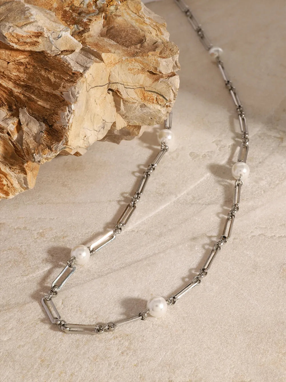 Stainless Steel Pearl Chain Necklace - alternate necklace view