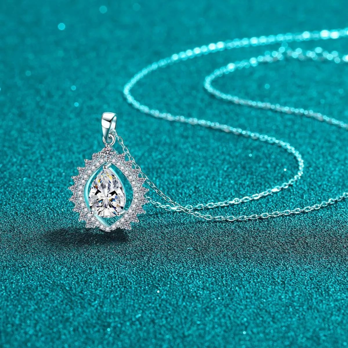 3 Carat Sterling Silver Moissanite Teardrop Necklace - alternate necklace view