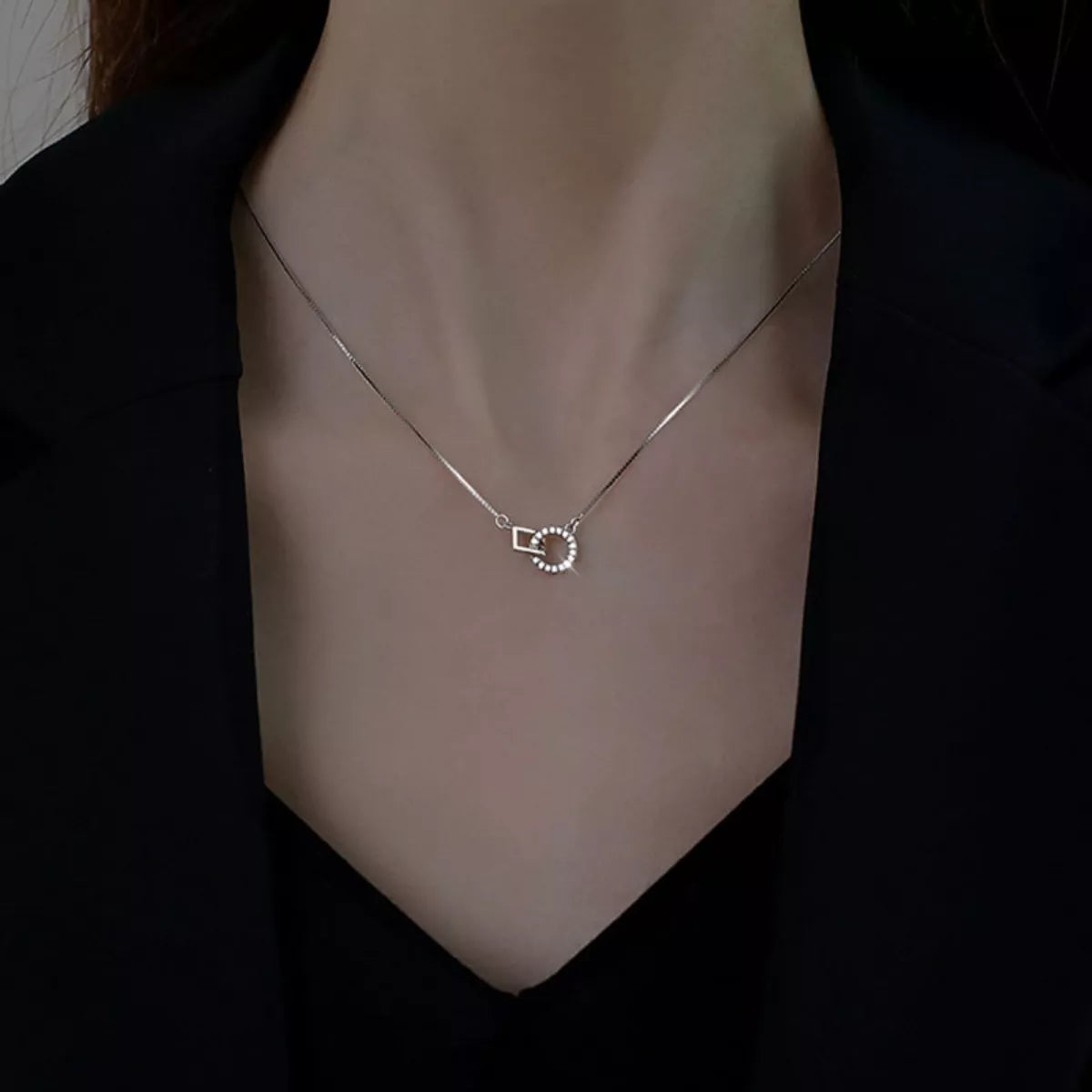Sterling Silver Zircon Geometric Necklace - alternate necklace view