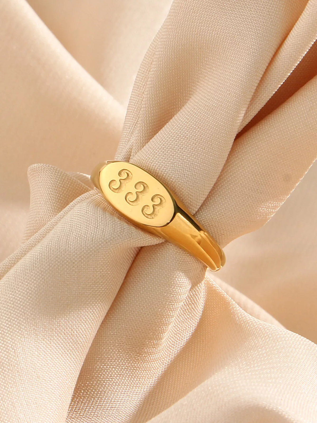 18K Gold-Plated 333 Number Signet Ring in Gold - women's signet ring
