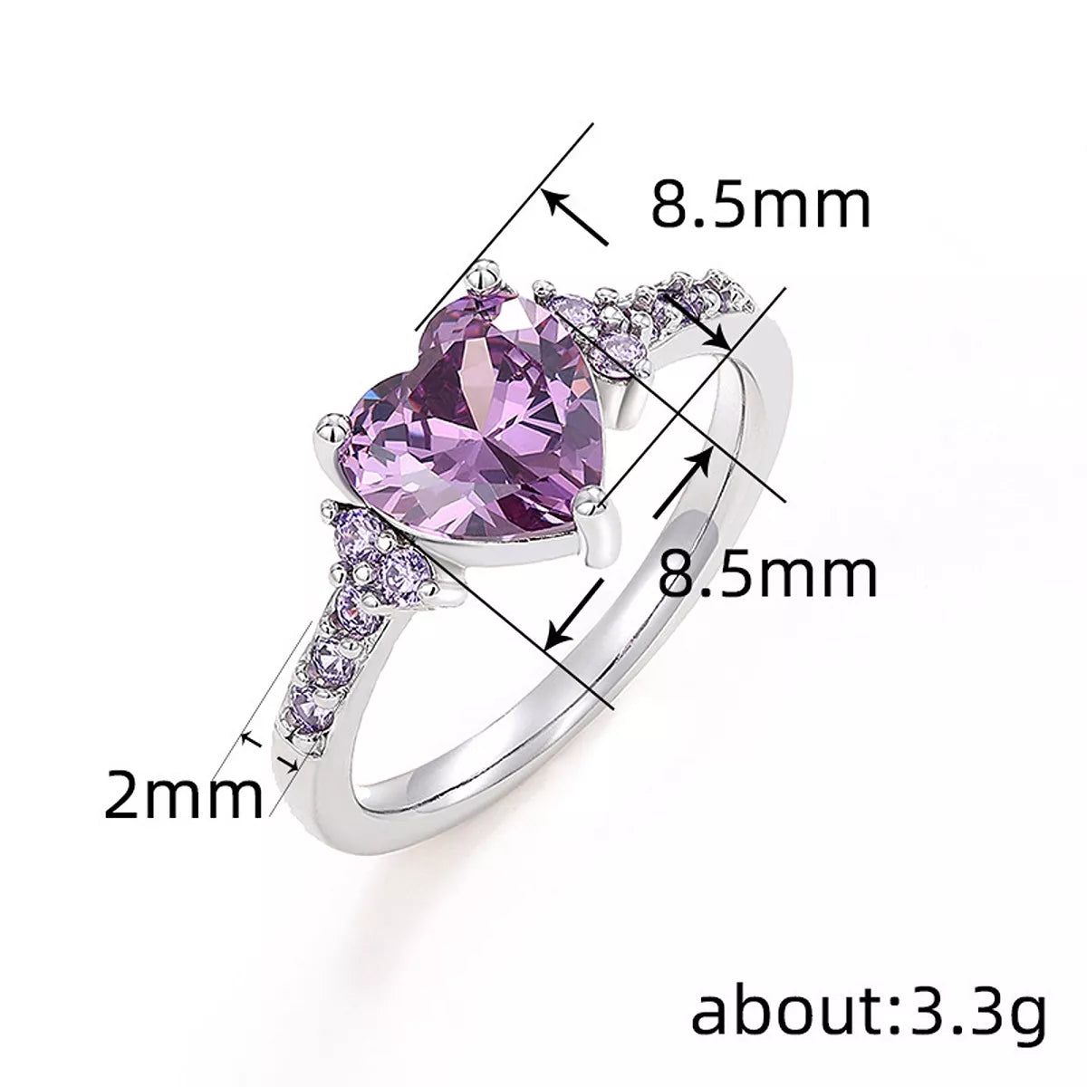 Alloy Zircon Heart-Shaped Ring - alternate ring view