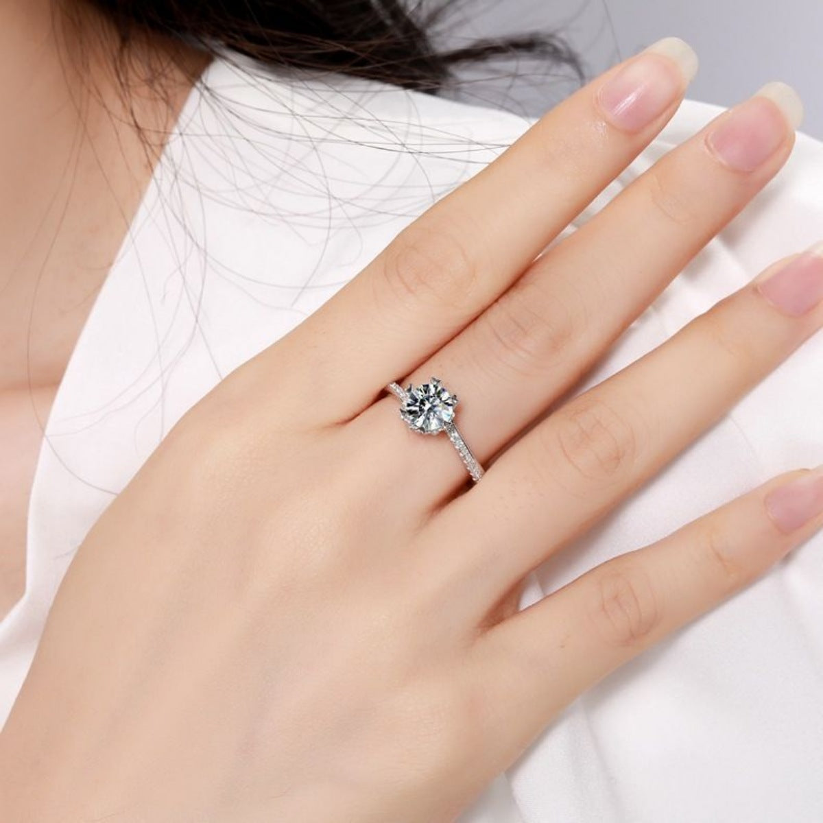 1 Carat Sterling Silver Moissanite Ring - alternate ring view