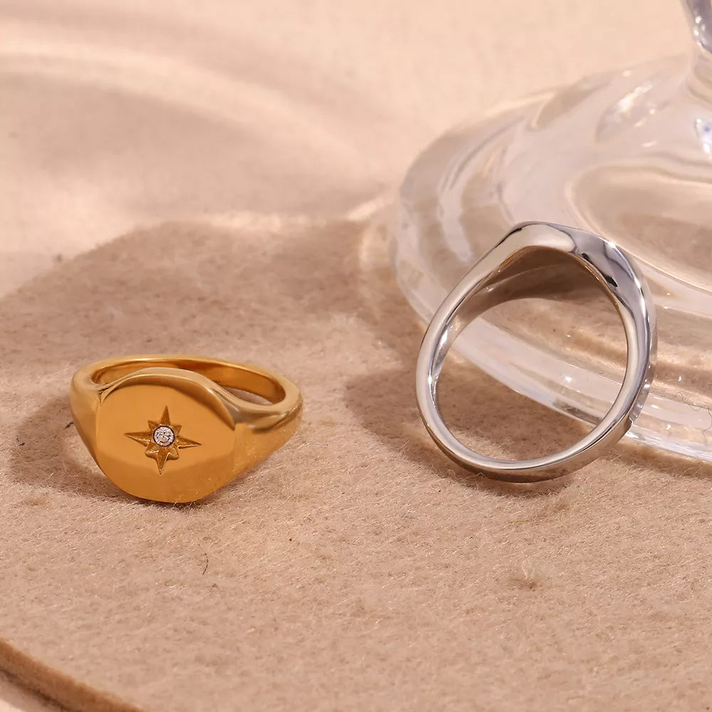 Minimalist North Star Signet Ring in Silver - women's signet ring