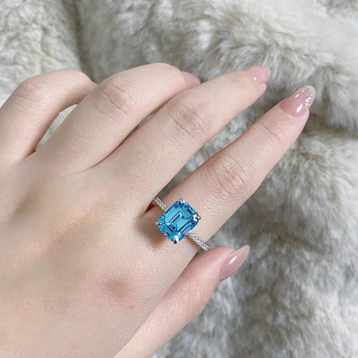 Sterling Silver Rectangle Ring in Sky Blue - women's ring